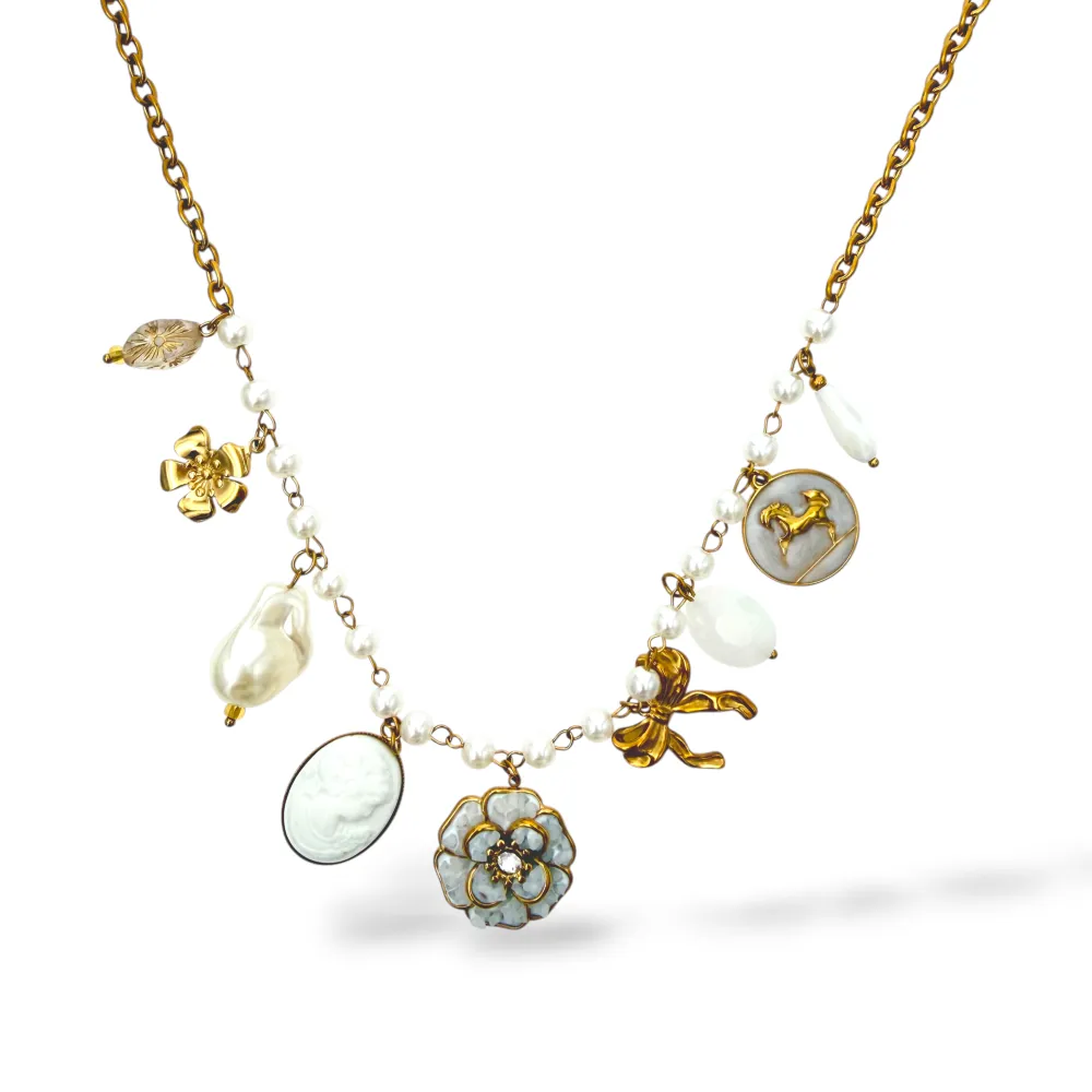 Fiore, Dama, Fiocco-Collana Corta Moda in Acciaio - CAC-732-677 (Bianco)