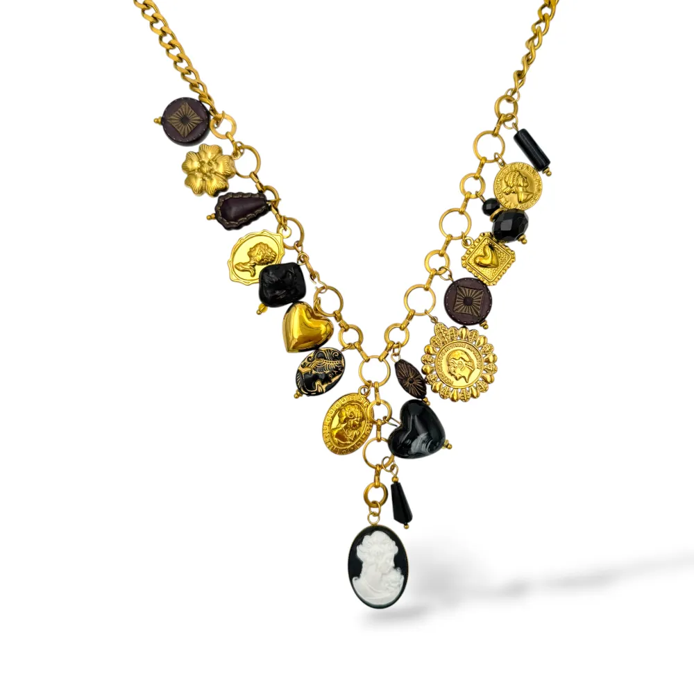 Cameo-Collana Corta Moda a Y in Acciaio - CAC-732-704 (Nero)