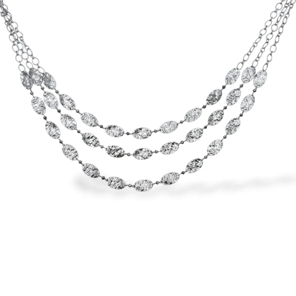 Tre Fili Ovale-Collana Corta Moda in Acciaio - CAC-732-745 (Argento)