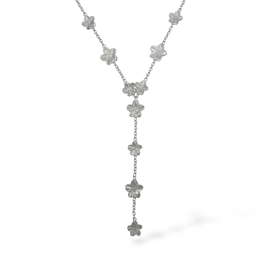 [CL-413-3809] Fiori-Collana a Y in Acciaio - CL-413-3809 (Argento)