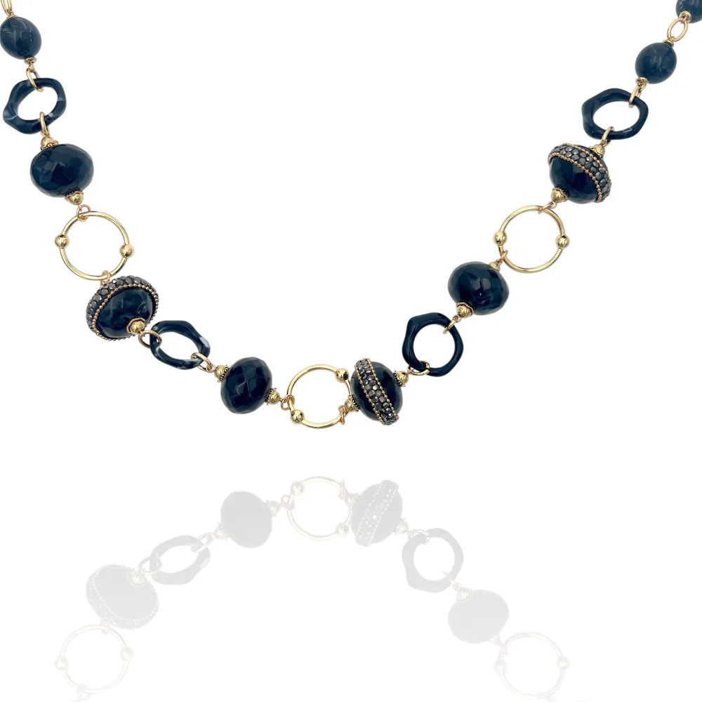 Tondo cerchio-Collana Corta in Acciaio - CL-732-666 (Nero)