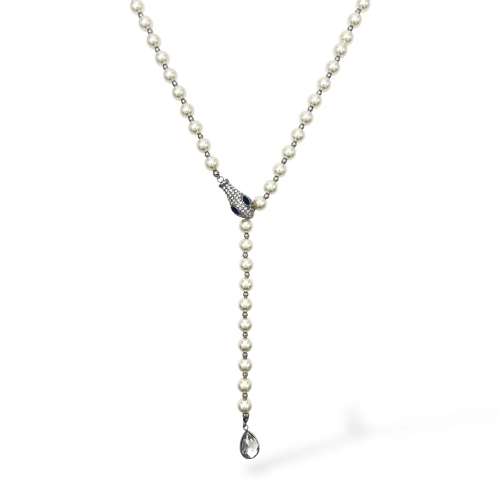 [CL-794-153] Serpente e perla-Collana corta in Acciaio - CL-794-153 (Argento)