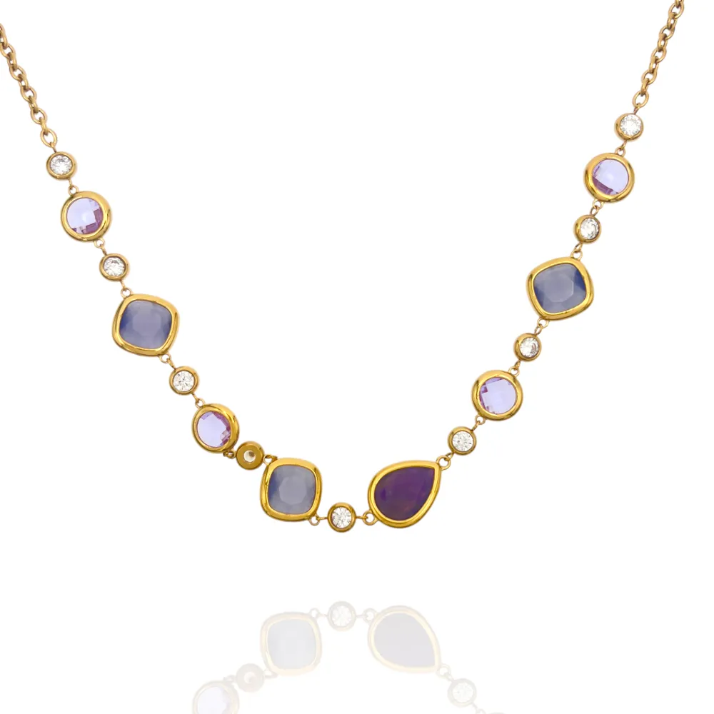 Punti luce e pietra -Collana Corta in Acciaio - CL-795-12980