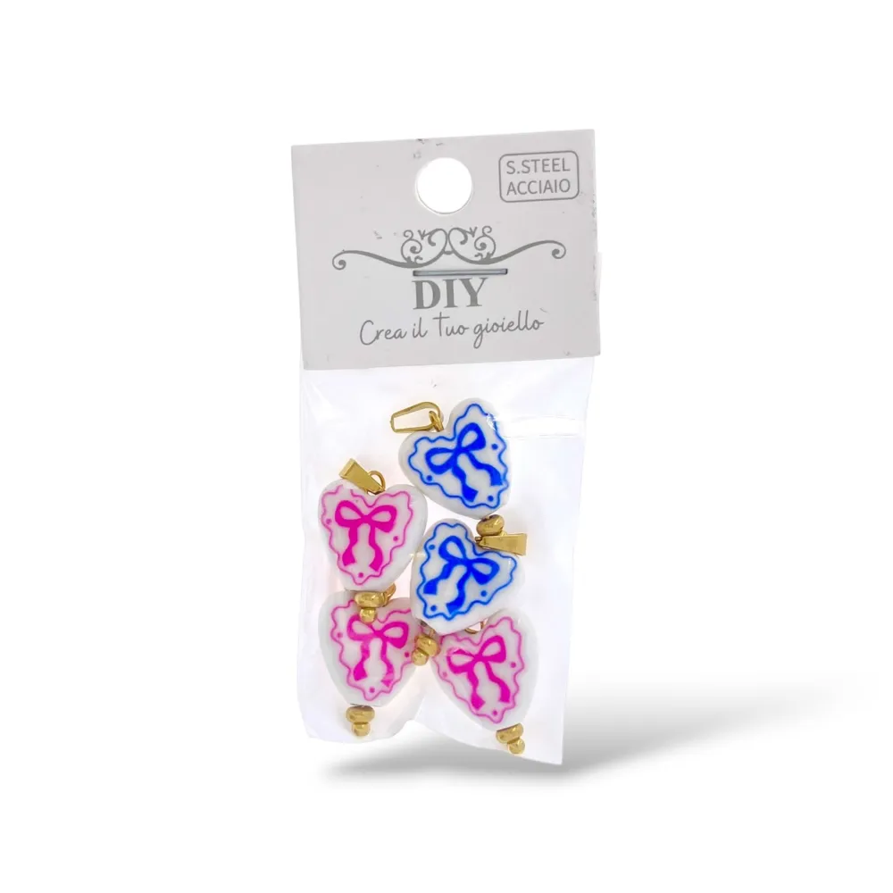 Cuore Fiocco-Ciondolo/Charms in Acciaio - DIY-801-007A 5PZ