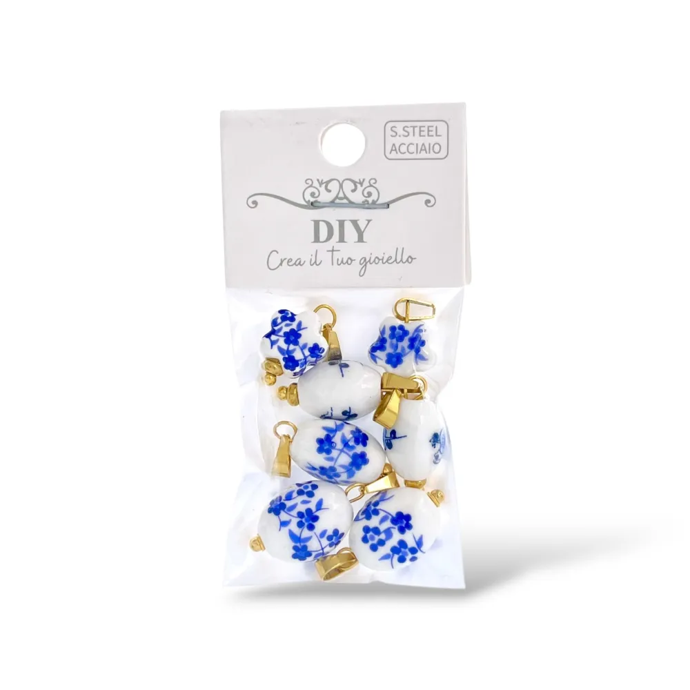 [DIY-801-013A 7PZ] Porcellana-Ciondolo/Charms in Acciaio - DIY-801-013A 7PZ