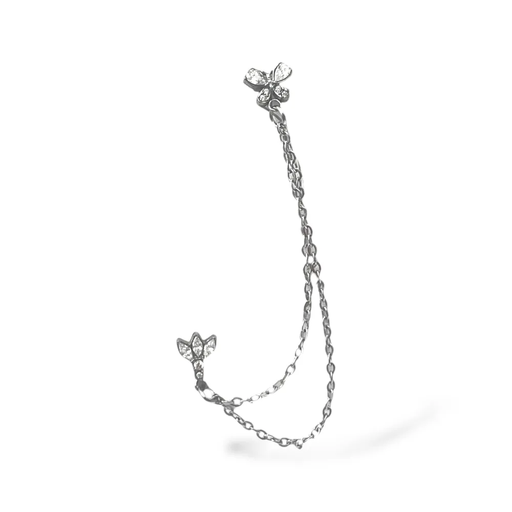 [OR-103-AA7417E] Orecchini Earcuff Zircone Acciaio - OR-103-AA7417E (Argento)