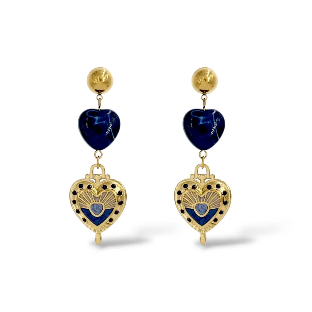 Cuore-Orecchini Moda Pendente In Acciaio - OR-732-749 (Nero)