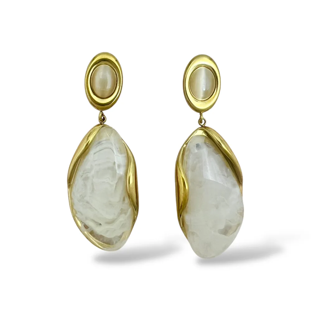[OR-794-125] Ovale-Orecchini in Acciaio - OR-794-125 (Bianco)