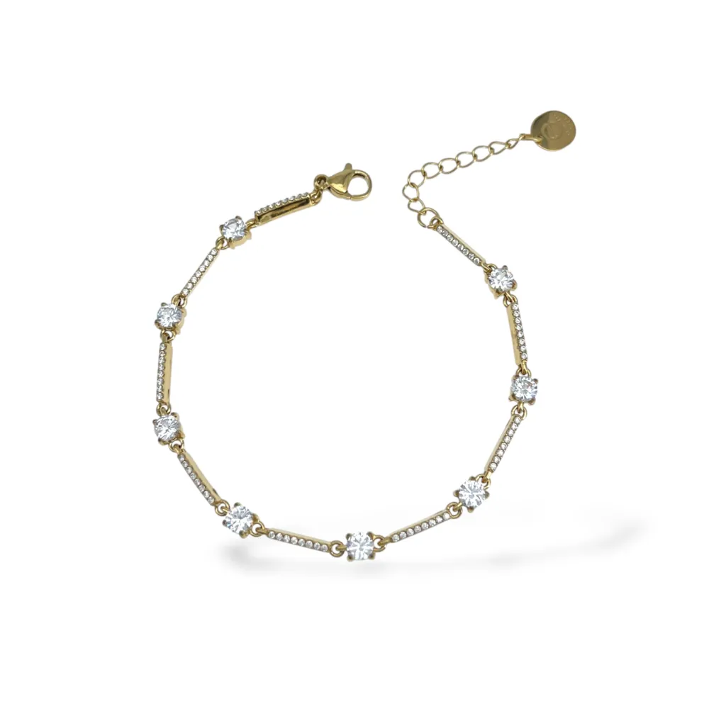 [BAC-103-AA7283B] Punto Luce -Bracciale in Acciaio con Chiusura Moschettone  - BAC-103-AA7283B (Bianco/Oro Giallo)