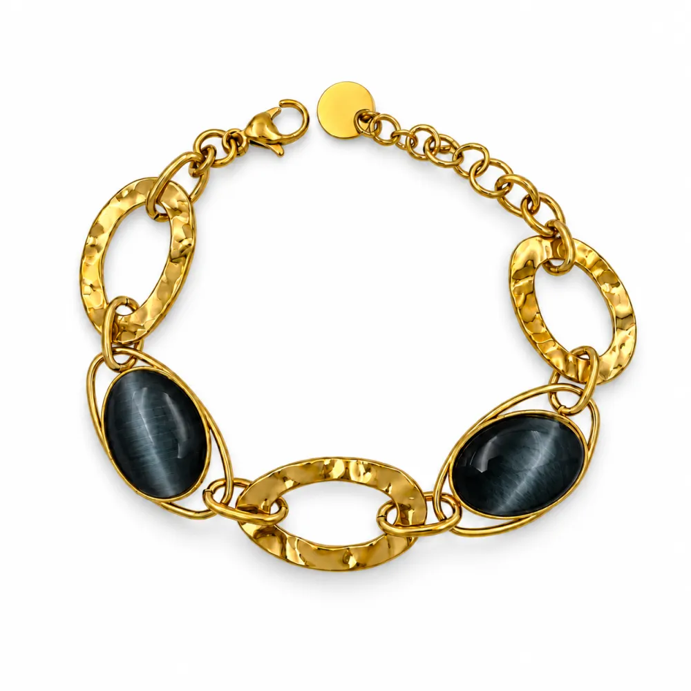 Catena Con Pietre Effetto Occhio Di Gatto-Bracciale in Acciaio - BR-794-133