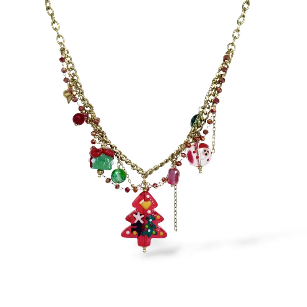 [CAC-794-167] Albero di Natale Rosso-Collana Corta Moda in Acciaio - CAC-794-167