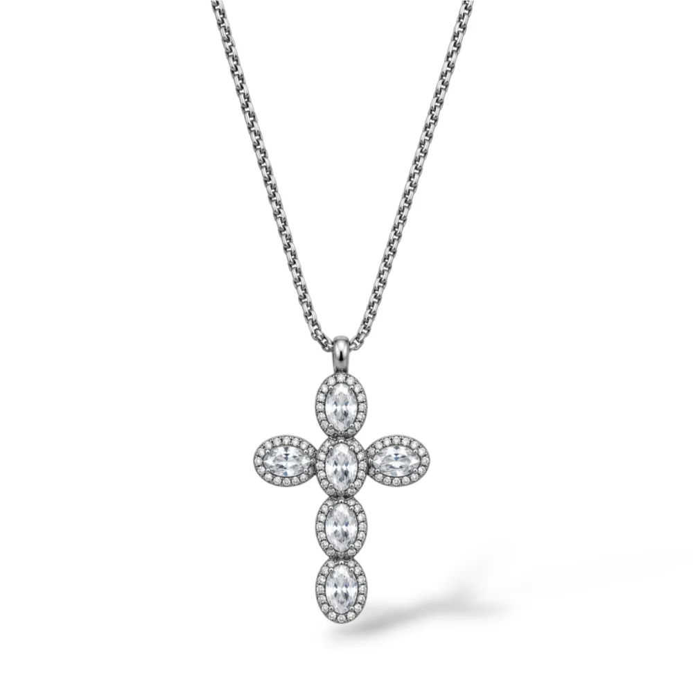 [CL-103-AA7356N] Croce-Collana Corta in Acciaio - CL-103-AA7356N (Argento)