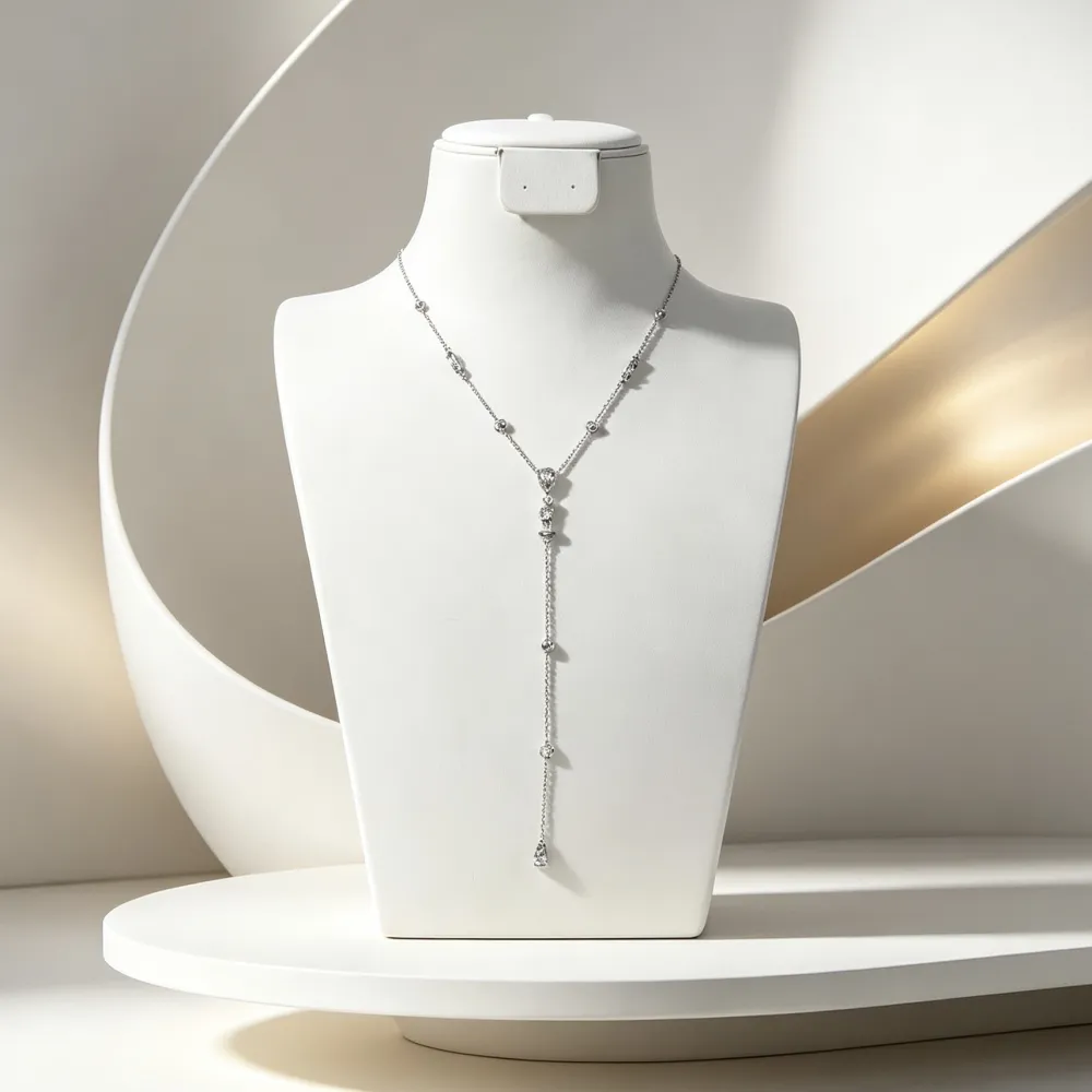[CL-795-12977] Goccia-Collana Corta a Y in Acciaio - CL-795-12977 (Argento)