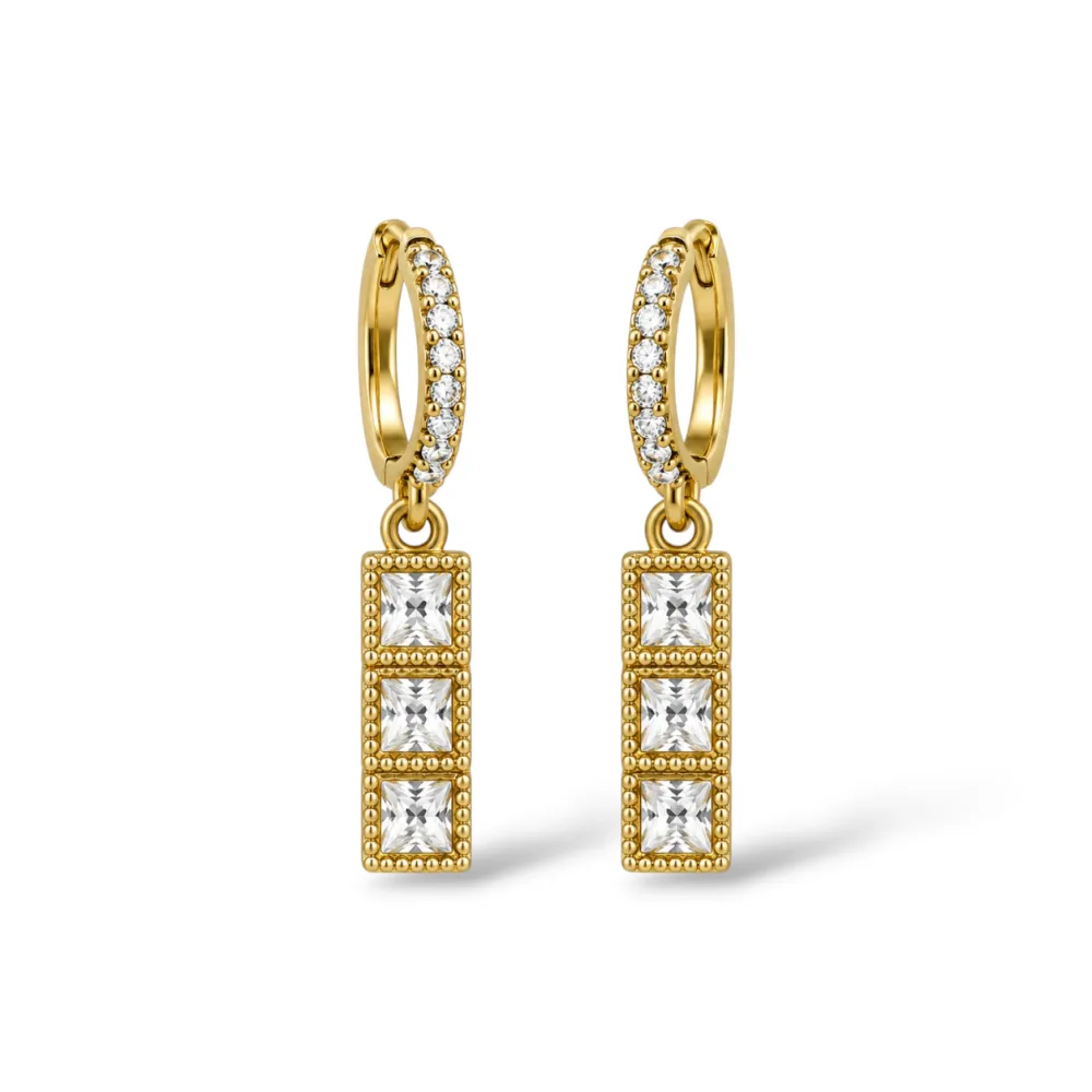 [OR-103-AA7087E] Quadratini Punto Luce -Orecchini in Acciaio Emana - OR-103-AA7087E (Bianco/Oro)