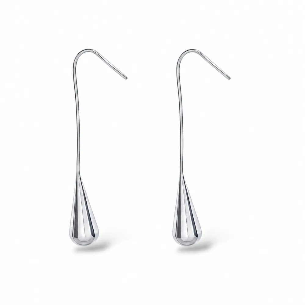 [OR-413-2610] Goccia Pendente-Orecchini in Acciaio - OR-413-2610 (Argento)