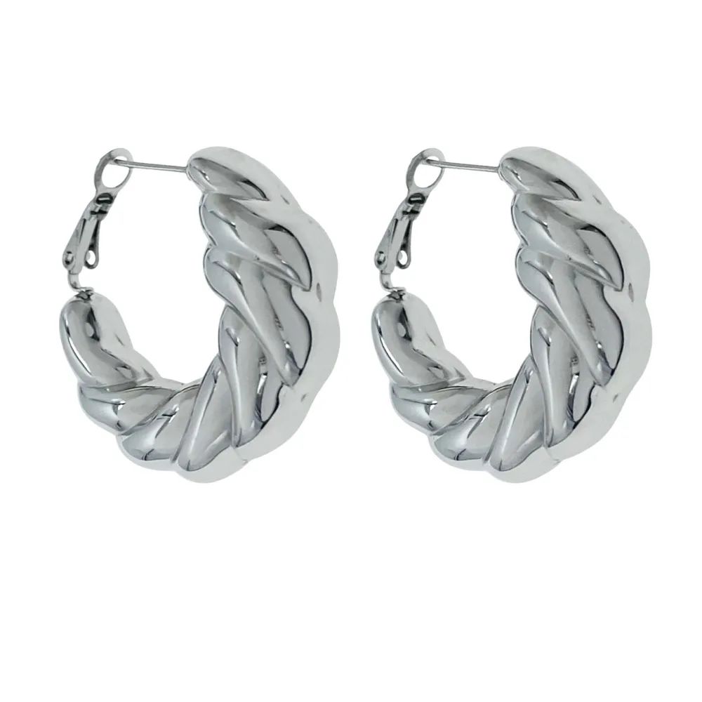 [OR-413-2632] Cerchio A Treccia-Orecchini in Acciaio - OR-413-2632 (Argento)