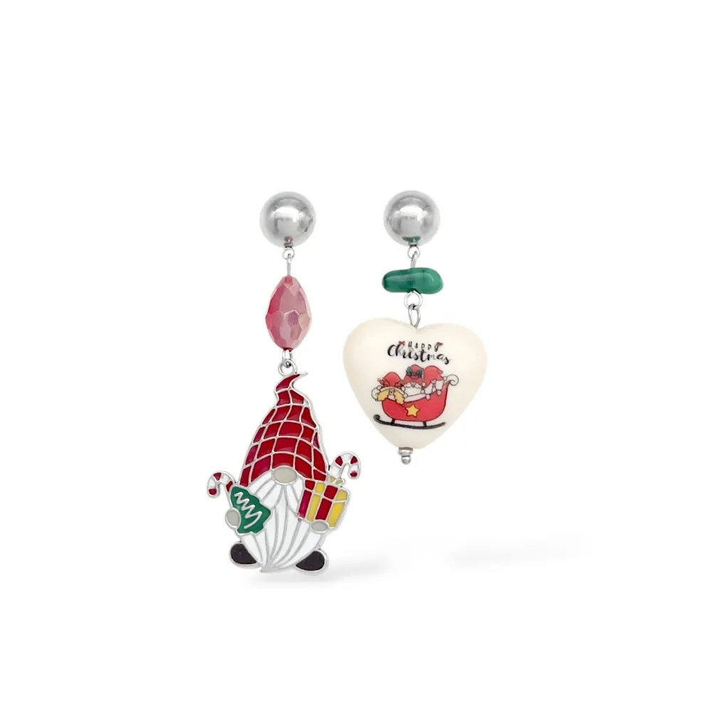 [OR-732-698] Gnomo e Cuore "Happy Christmas"-Orecchini in Acciaio - OR-732-698 (Argento)