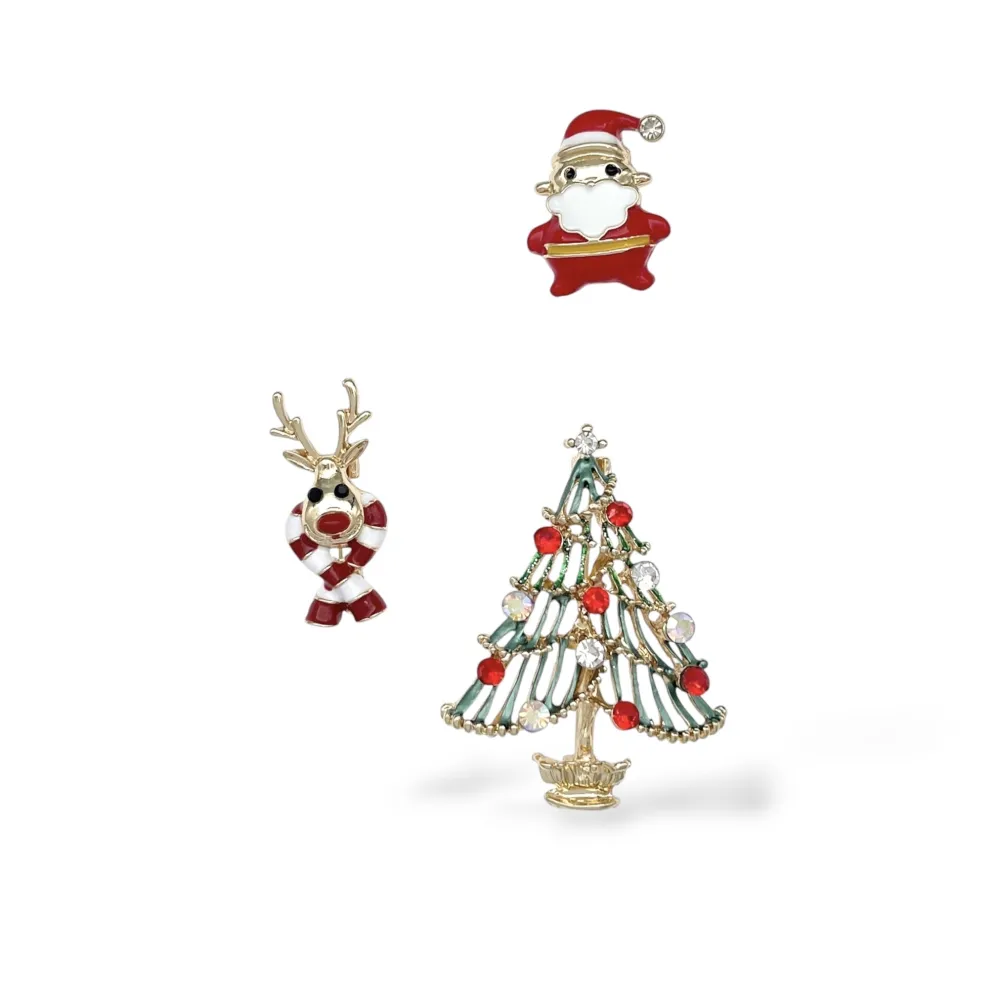 Albero di Natale Babbo Natale Rudolph-Set 3pz Spille di Natale - SPM-781-24