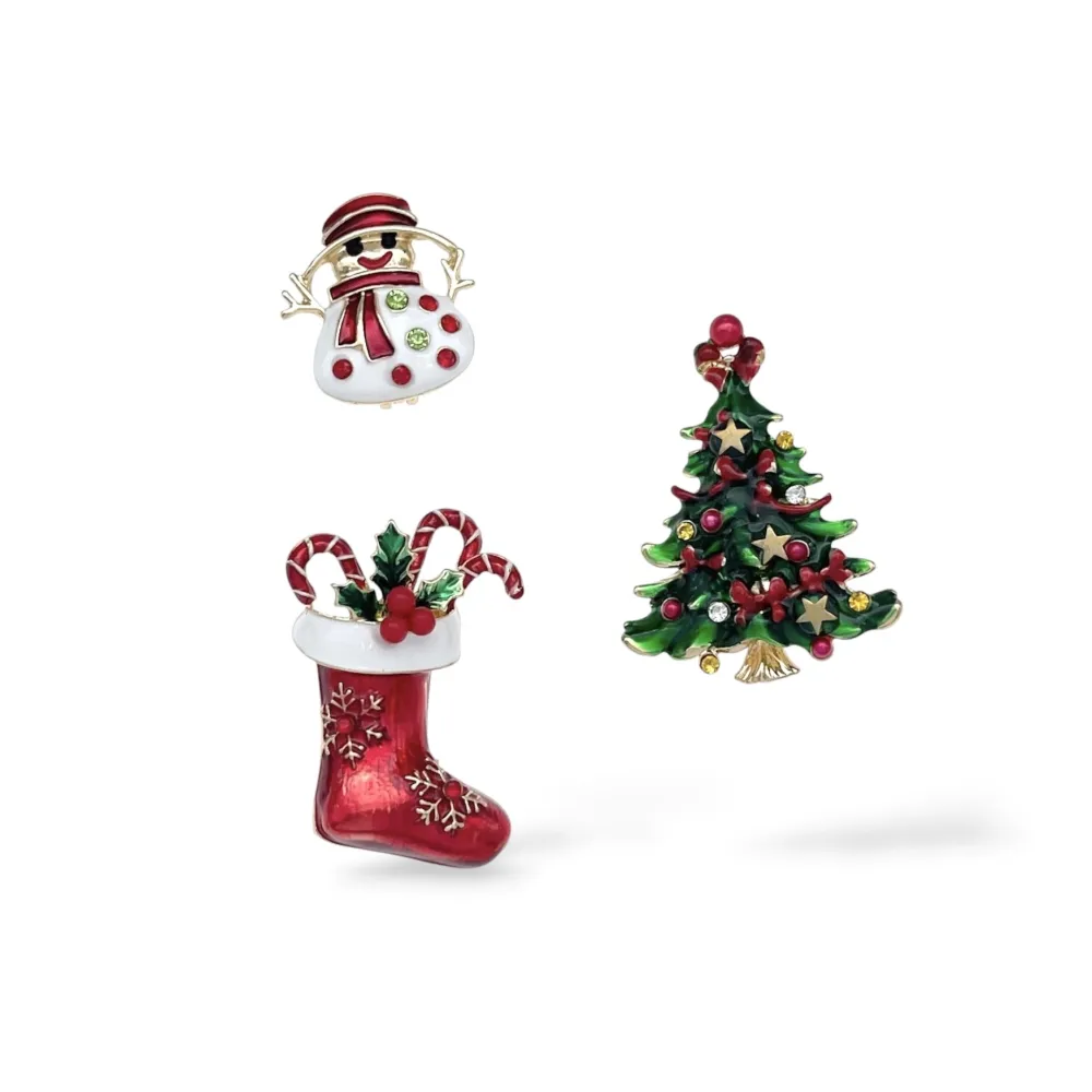 Albero Di Natale, Pupazzo Di Neve e Calzone-Set 3pz Spille di Natale - SPM-781-29
