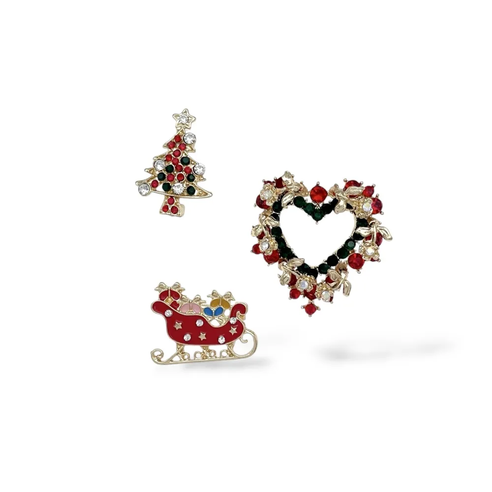 [SPM-781-30] Cuore, Albero Di Natale e Slitta-Set 3pz Spille di Natale - SPM-781-30
