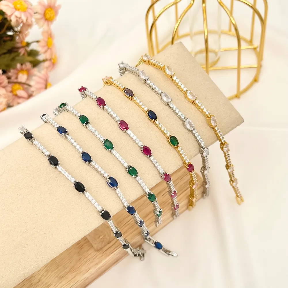 Tennis con Ovale Colorato-Bracciale con Cubic Zirconia - BMZ-103-AA2660B 2