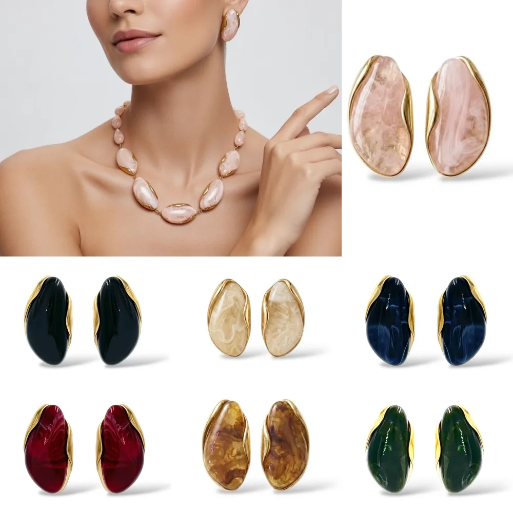[OR-732-601] Ovale-Orecchini in Acciaio - OR-732-601 (Verde)