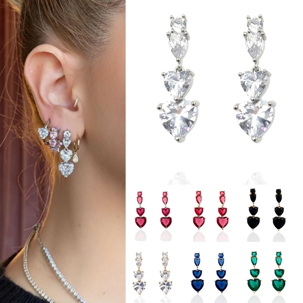 [OPM6-0025] Cuore Pendente-Set 6pz Orecchini con Zirconia - OPM6-0025 (Verde)