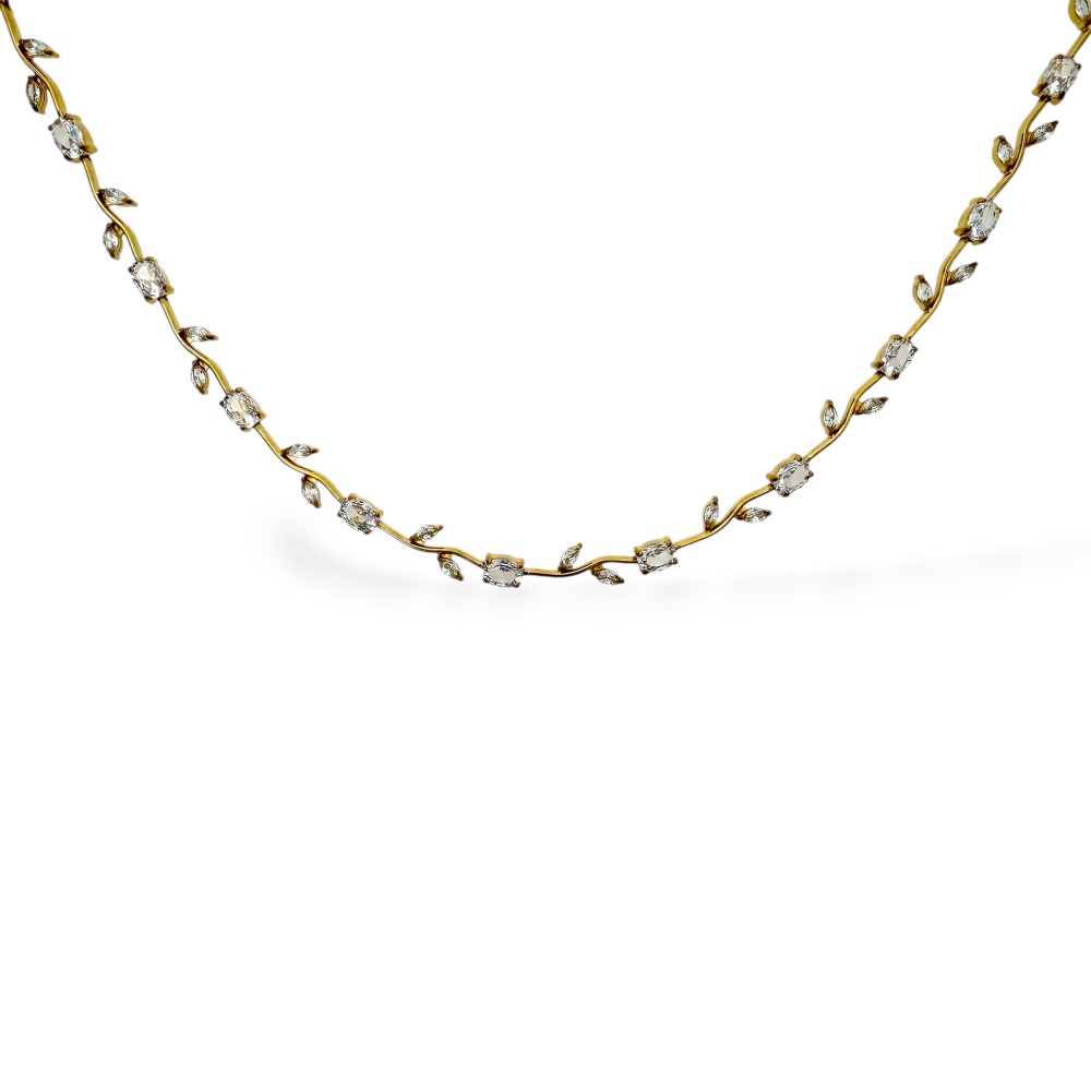 [CL-103-AA7794N] Rosa-Collana Corta in Acciaio - CL-103-AA7794N (Bianco/Oro)
