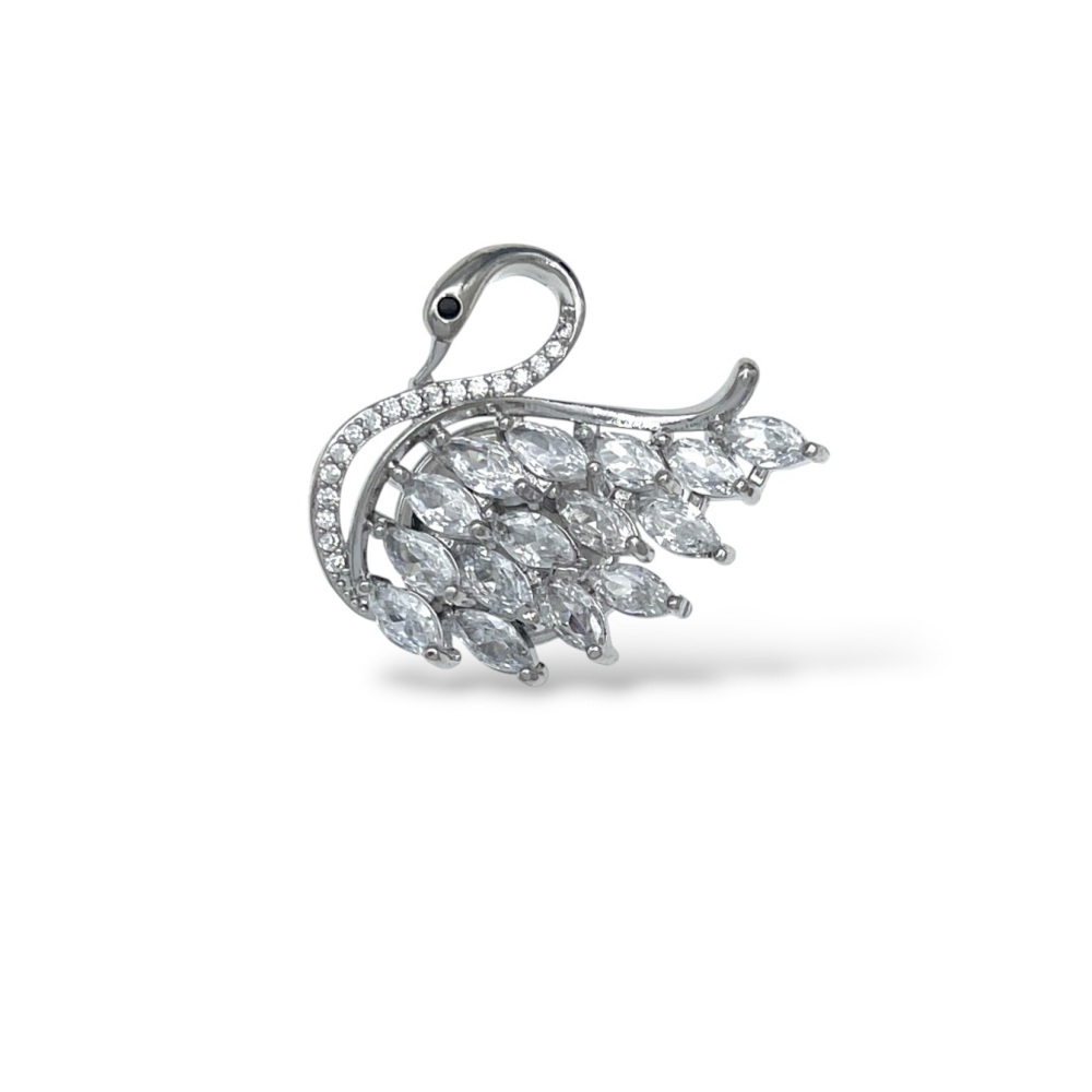 [SPM-506-530] Cigno -Spilla Magnetiche con Zirconia - SPM-506-530 (Argento)