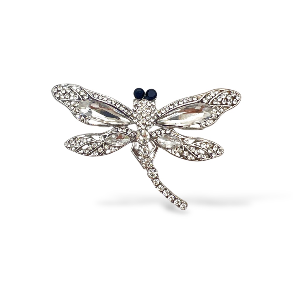 [SP-312-389 piccola] Libellula piccola-Spilla in Metallo e Strass - SP-312-389 piccola (Bianco)