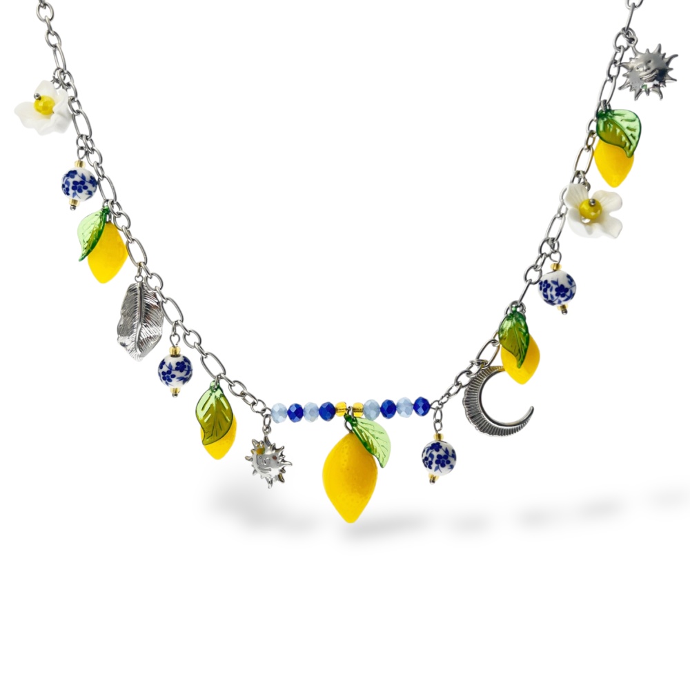 [CL-732-635] Limone ceramica-Collana corta in Acciaio - CL-732-635 (Argento)
