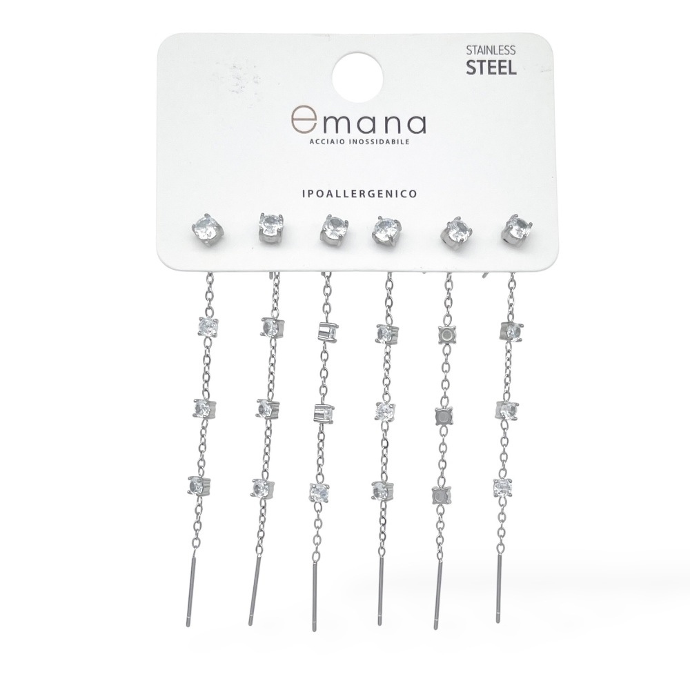 p.luce pendente-Set 6pz Orecchini in Acciaio - OR-103-AA4437E