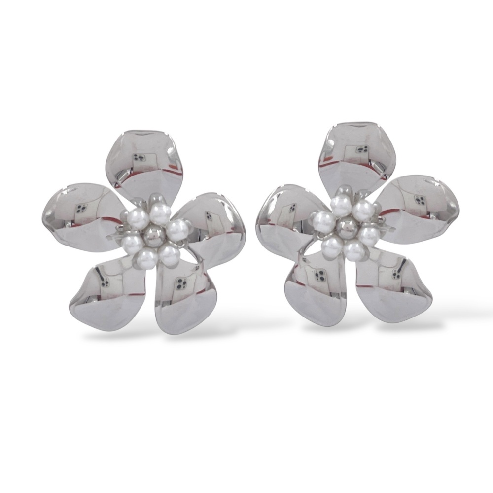 Fiore con Perla-Orecchini in Acciaio - OR-413-862