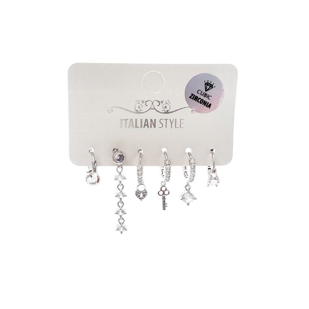 Lucchetto, chiave -Set 6Pz Orecchini con Cubic Zirconia - OR-109-134