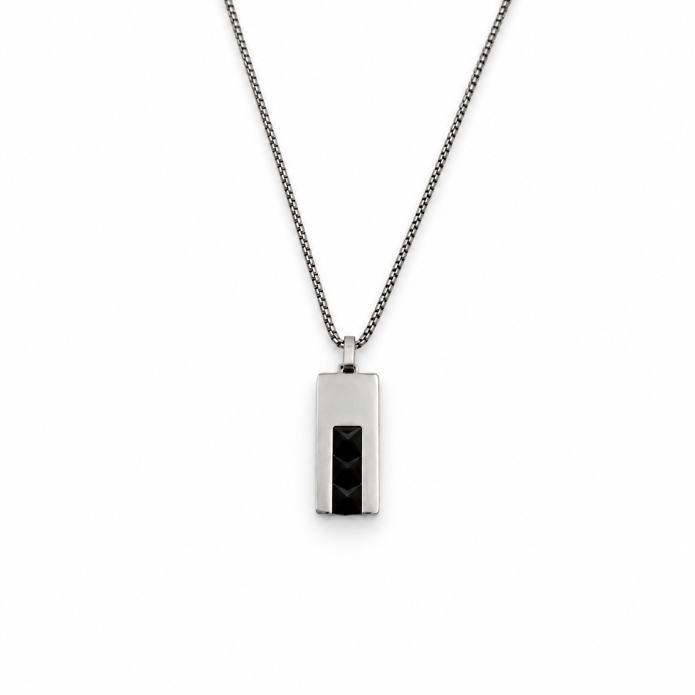 [CL-600-H466] Targhetta -Collana Lunga da Uomo in Acciaio - CL-600-H466