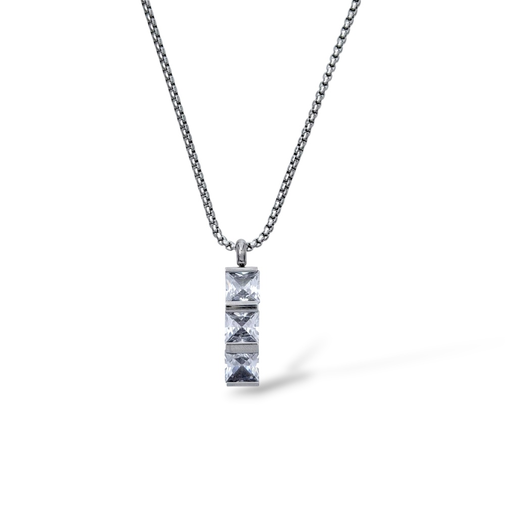 [CL-600-H418] Cristalli -Collana Lunga da Uomo in Acciaio - CL-600-H418 (Bianco/Argento)