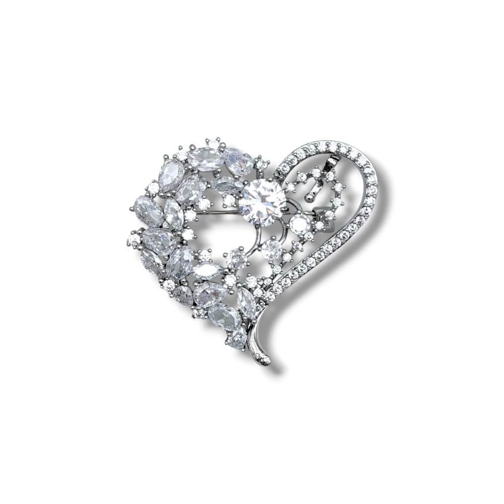 [SP-506-516] Cuore-Spilla con Zirconia - SP-506-516 (Argento)