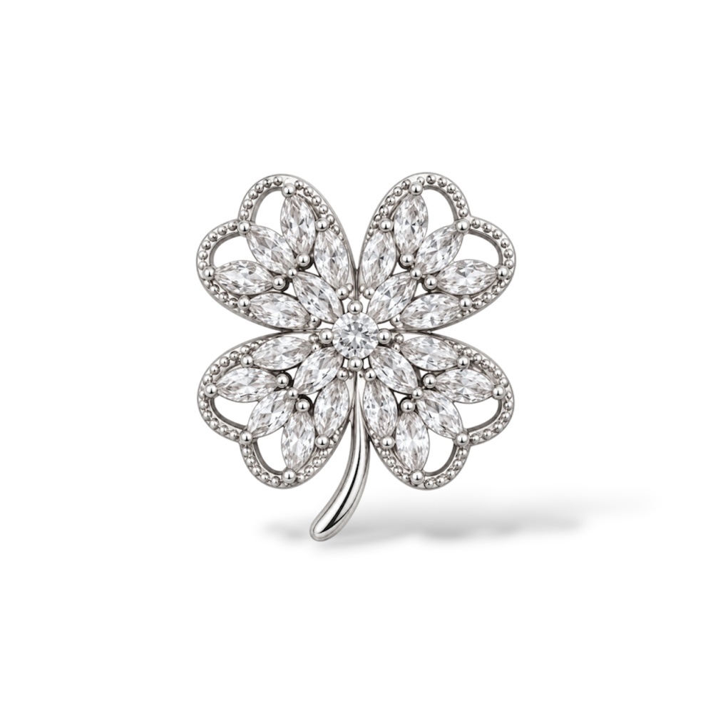 [SP-506-543] Quadrifoglio-Spilla con Zirconia - SP-506-543 (Argento)