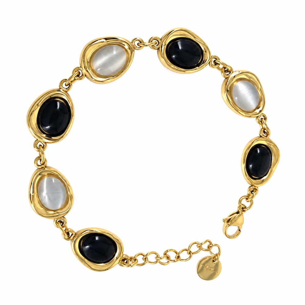 [BR-794-144] Catena Con Pietre Effetto Occhio Di Gatto-Bracciale in Acciaio - BR-794-144 (Nero)