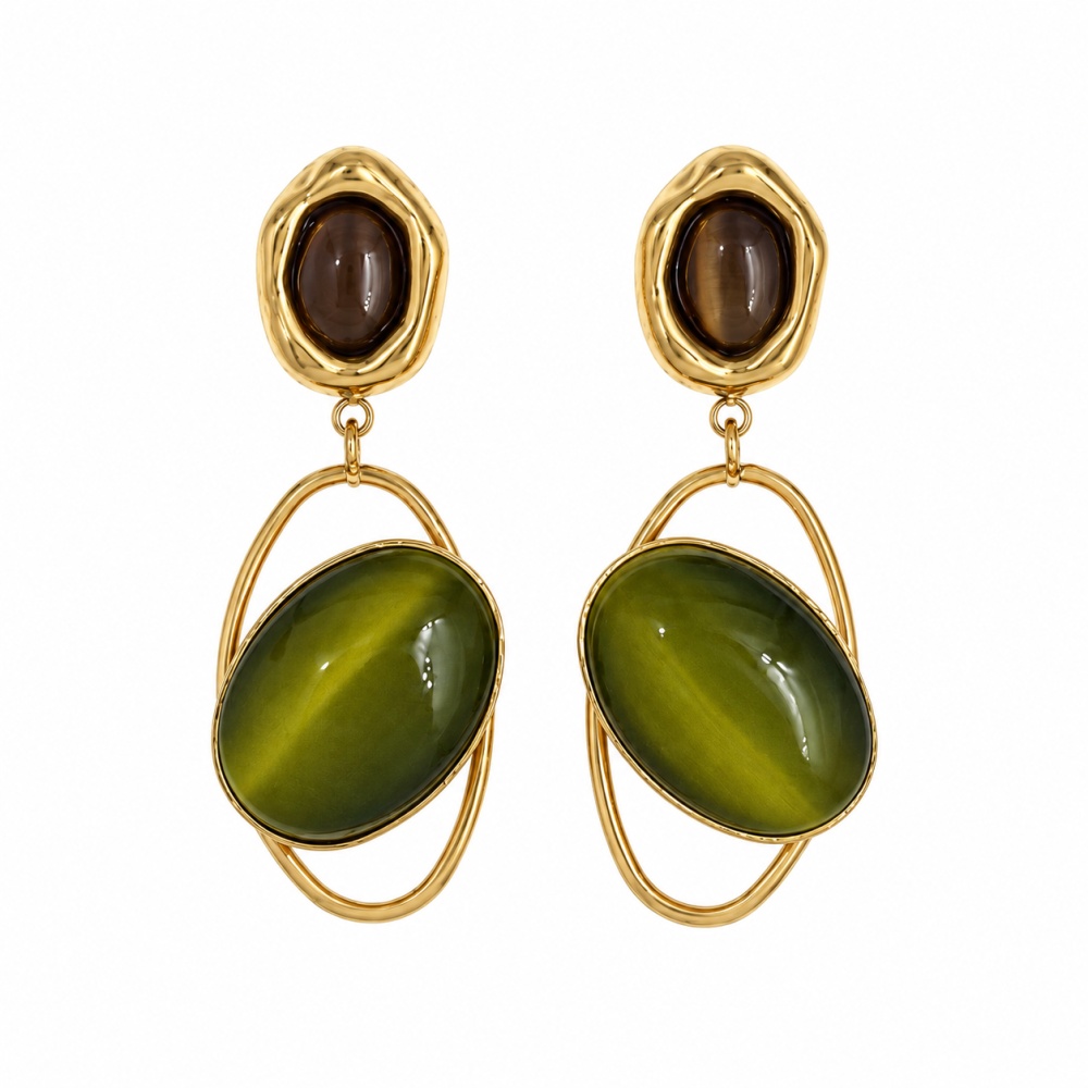 [OR-794-184] Ovale-Orecchini in Acciaio - OR-794-184 (Verde)