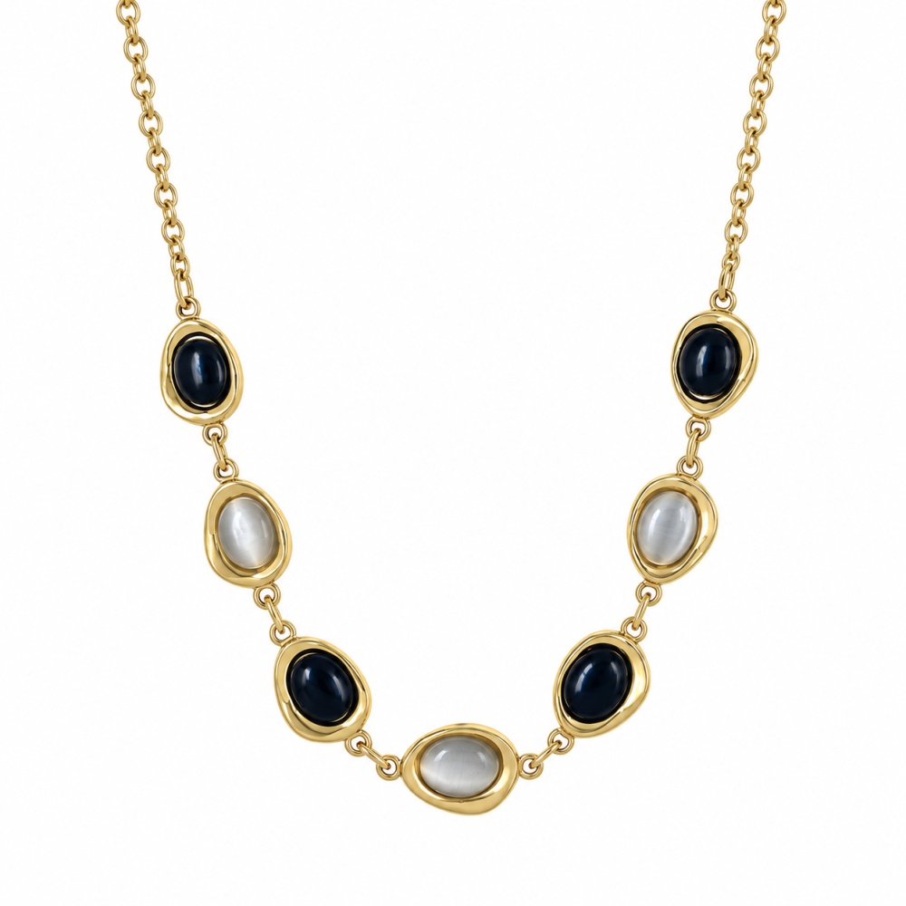 Ovale Occhio Di Gatto-Collana corta in Acciaio - CL-794-143