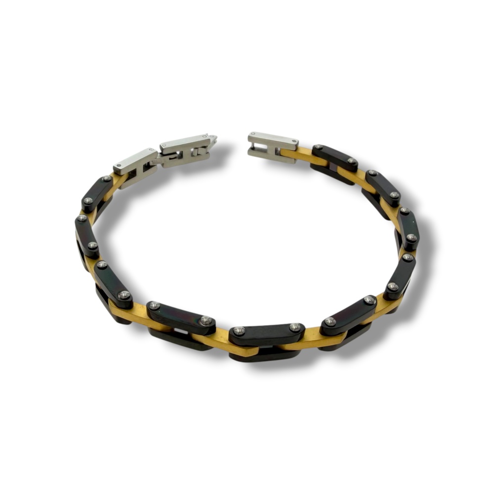 [BR-775-104] corda metallica Punto Luce -Bracciale Uomo in Acciaio - BR-775-104 (Oro Giallo)