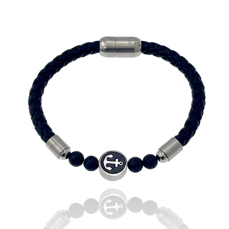 [BAU-600-B123] A’cora -Bracciale in Acciaio da Uomo - BAU-600-B123 (Nero)