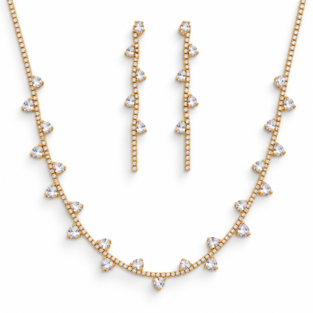 [SET-416-L64] Set Collana-Orecchini Moda Per Sposa in Ottone - SET-416-L64 (Bianco/Oro)