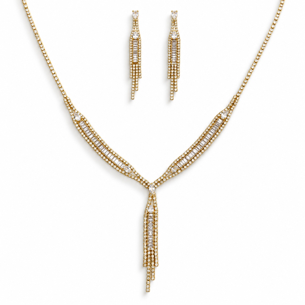 [SET-416-L66] Set Collana-Orecchini Moda Per Sposa in Ottone - SET-416-L66 (Bianco/Oro)