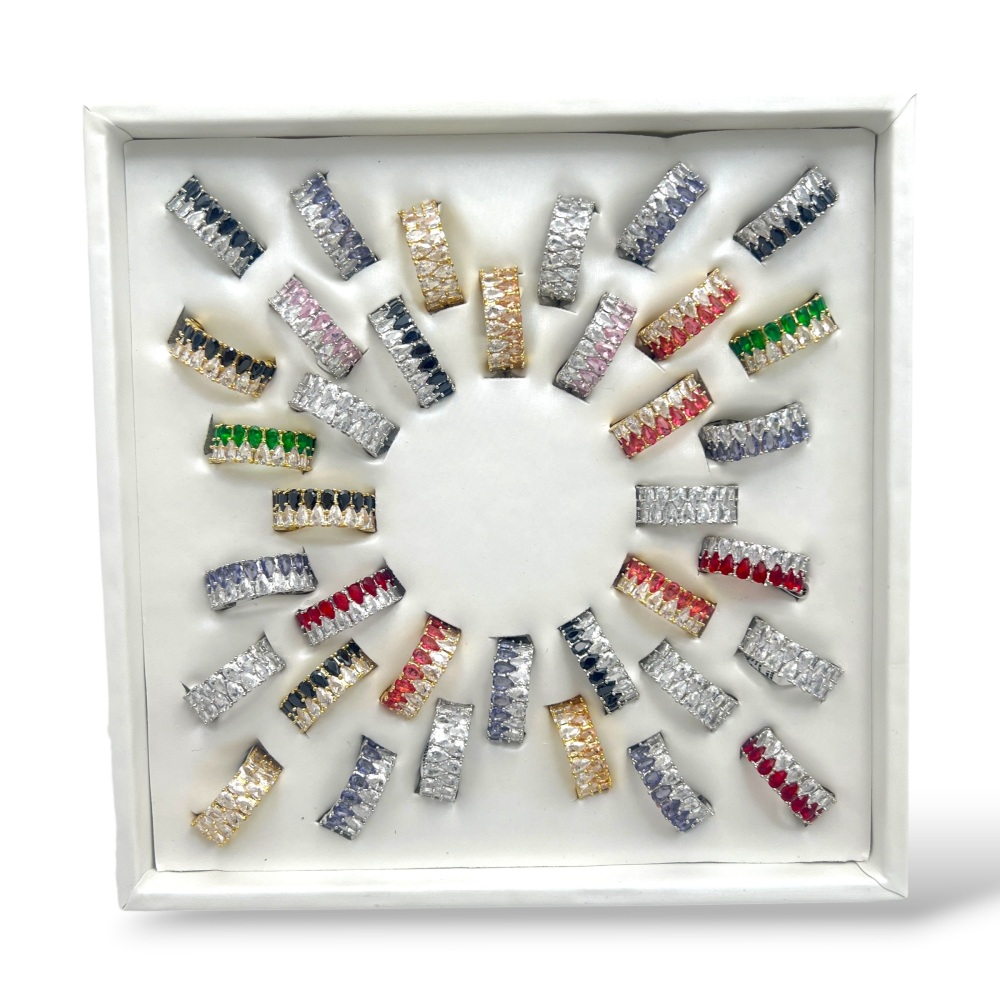 [AN-105-206] Anelli Con Zircone-36pz Anelli con misure mix regolabile in Ottone (Scatola Omaggio) - AN-105-206