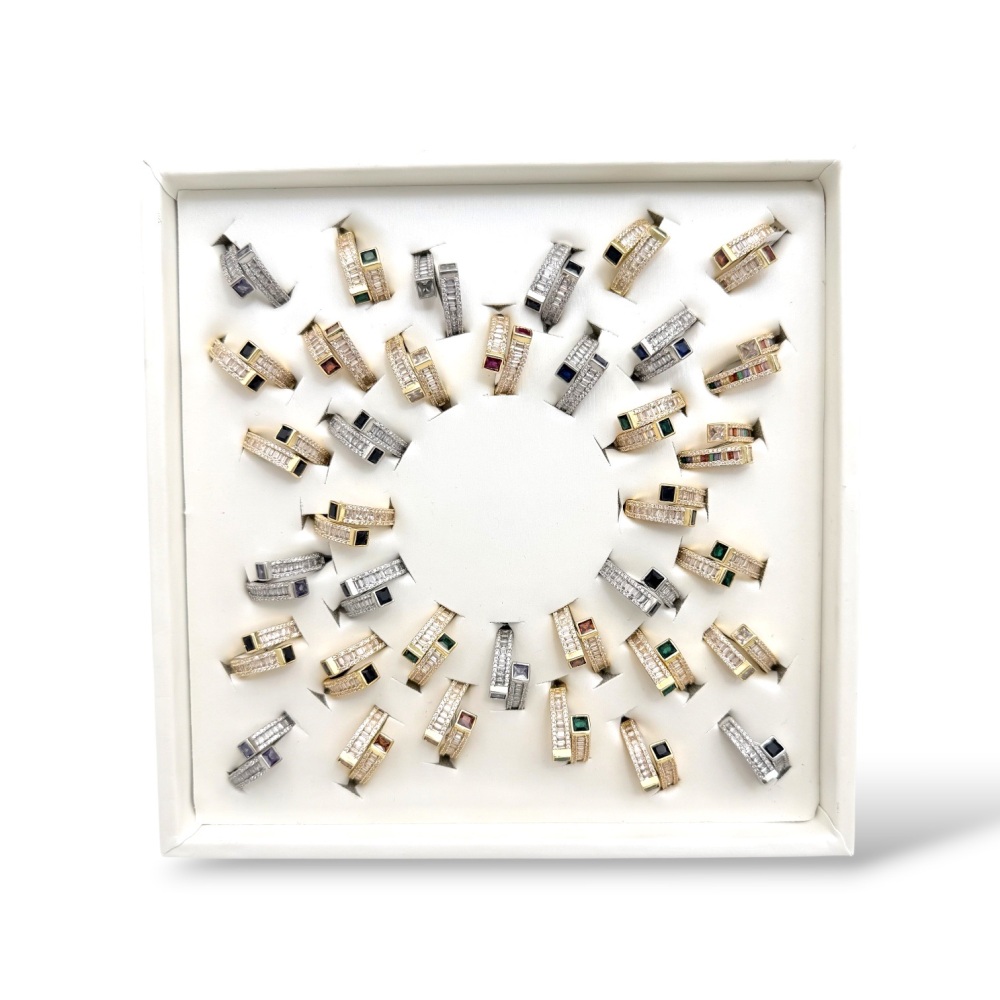 [AN-105-204] Anelli Con Zircone-36pz Anelli Regolabili in Ottone (Scatola Omaggio) - AN-105-204