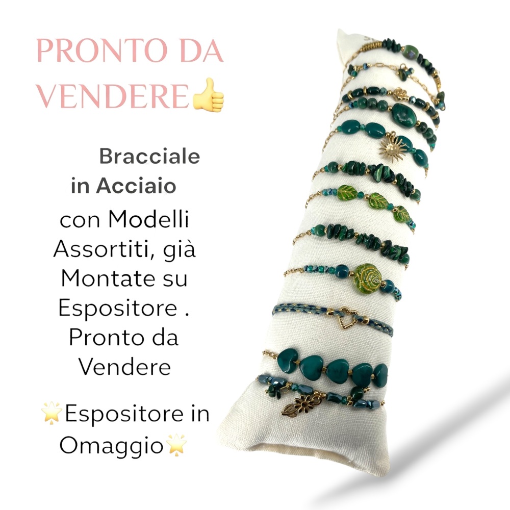 [BPA-735-114] Mix Soggetti-12pz Bracciali in Acciaio - BPA-735-114 (Verde)