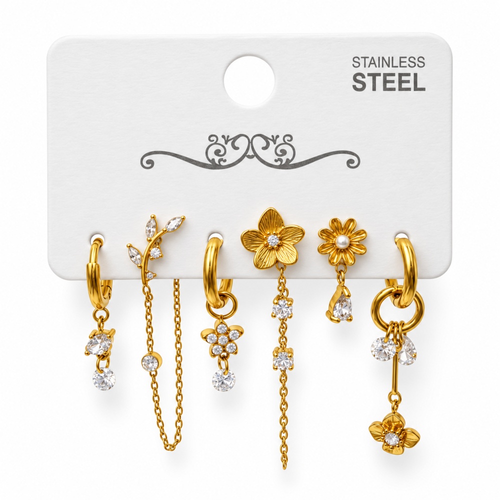 [OR-795-22510] Fiori E Punto Luce-Orecchini A Set in Acciaio - OR-795-22510 (Bianco/Oro)