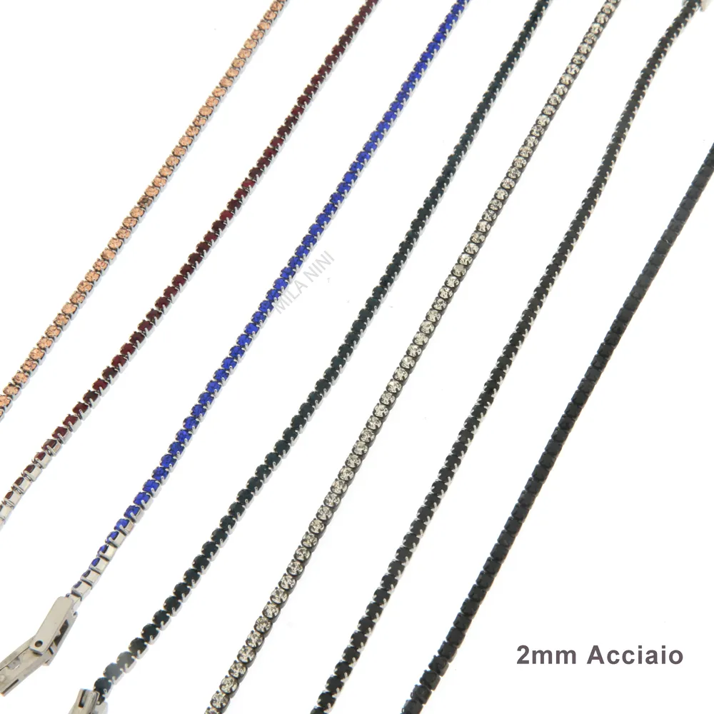 Bracciale Tennis in Acciaio e Zirconi - 2 mm - Tennis Acciaio e Zirconi (Blucina)